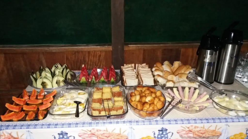 Full board breakfast buffet at the Amazon lodge — regional Amazonian cuisine